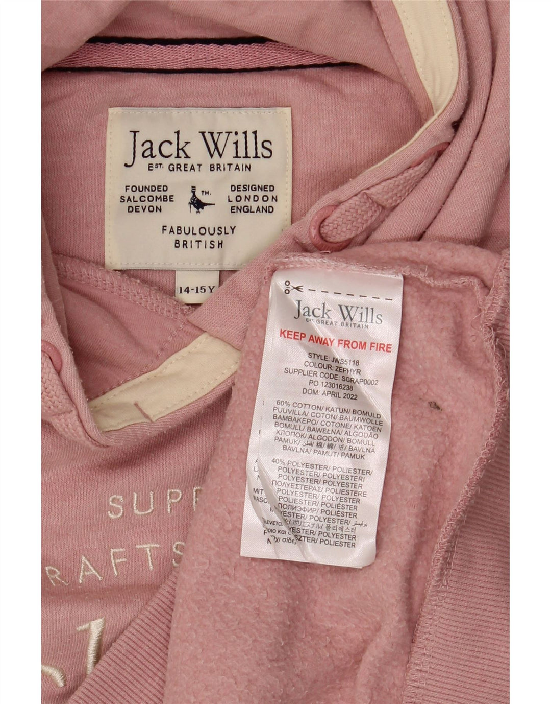 JACK WILLS Jersey con capucha gráfico para niña 14-15 años Algodón rosa