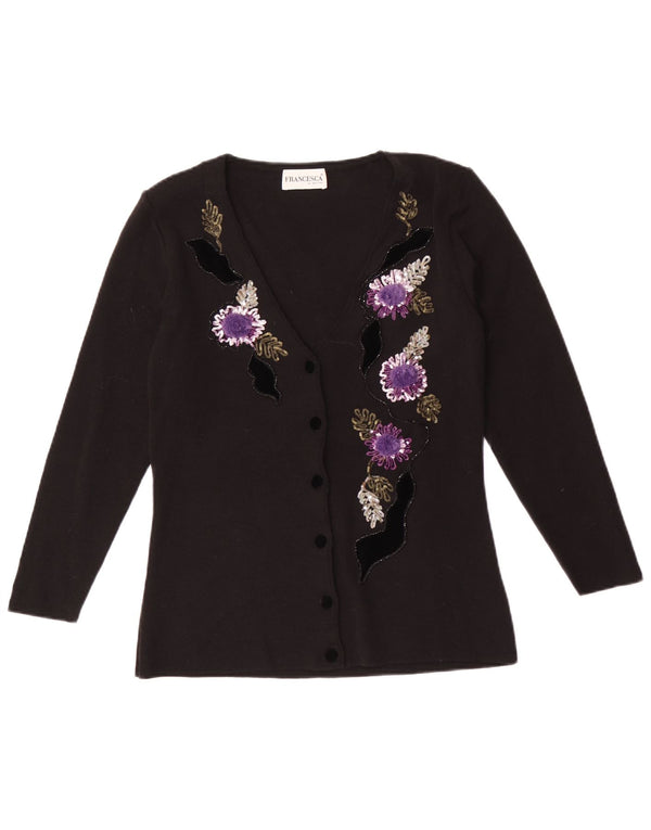 Francesca Womens By Sottini Cardigan Sweater UK 40 Grande Lana Floral Negra