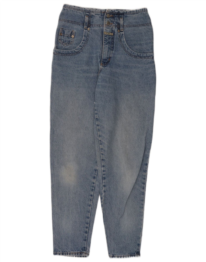 Vintage mujer cónico jeans medio W28 L29 algodón azul