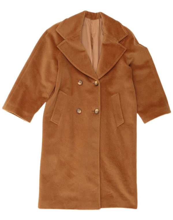 Vintage mujeres oversize doble pecho abrigo Reino Unido 10 pequeño beige