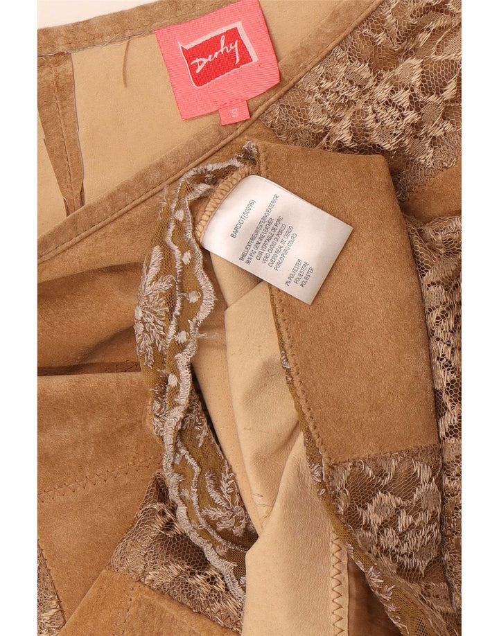 Falda Derby de ante para mujer pequeña W28 cuero patchwork beige