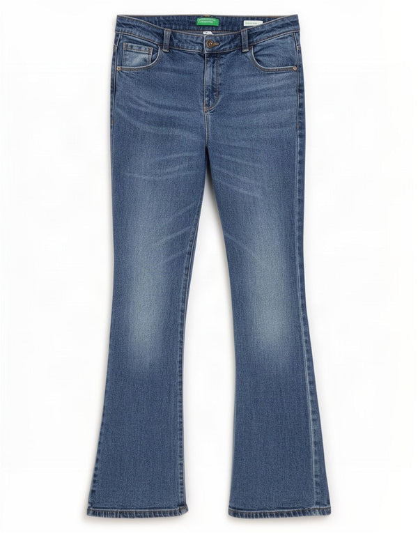 Benetton Girls Bonnie Flared Jeans 13-14 Years 3XL W28 L79 Blue Cotton