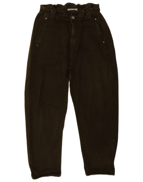 Zara Vaqueros recortados de cintura alta y corte holgado para mujer EU 40 Medium W30 L25 Caqui