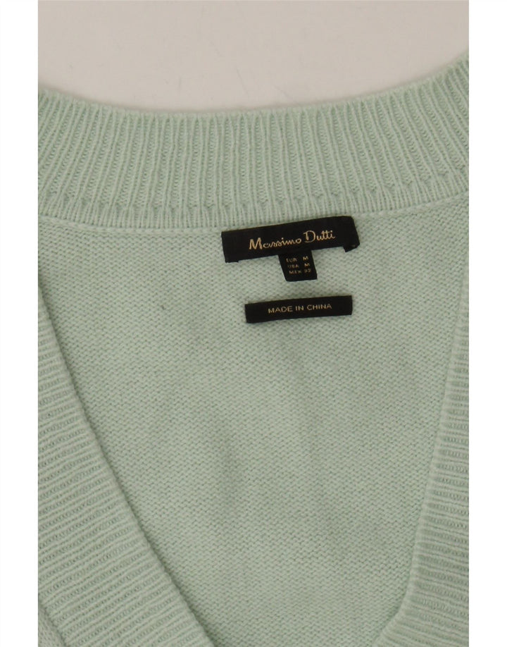 MASSIMO DUTTI Womens V-Neck Jumper Sweater UK 14 Medium Green Polyamide Vintage Massimo Dutti and Second-Hand Massimo Dutti from Messina Hembry 