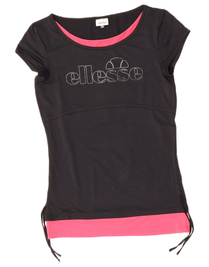 Ellesse Camiseta gráfica para mujer Top UK 40 Medium Azul marino Colorblock