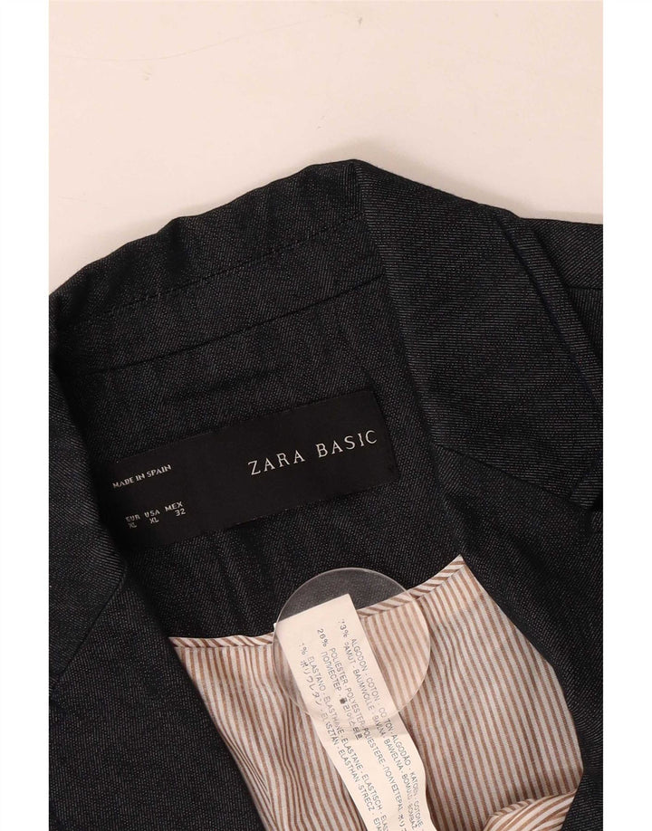 Zara Mujer Chaqueta Blazer De 1 Botón UK 40 XL Algodón Azul Marino