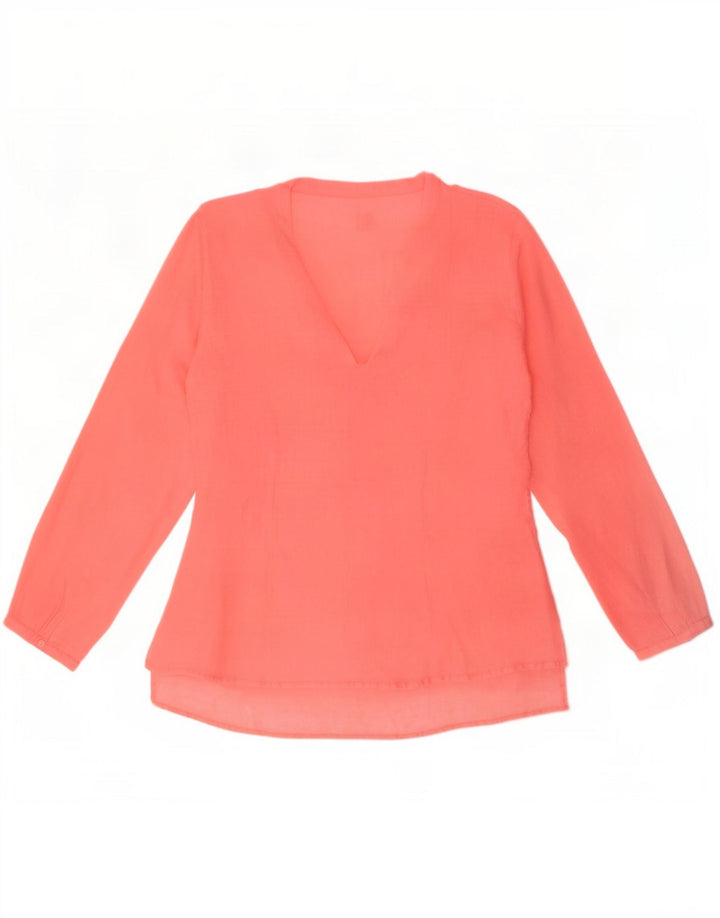 120% Lino Blusa de manga larga con volantes en la parte delantera para mujer IT 46 Lino rosa grande