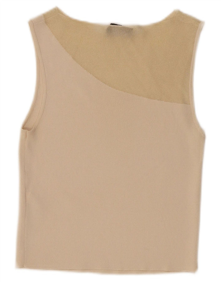 Zara Mujer Crop Vest Top UK 8 Small Beige Nylon
