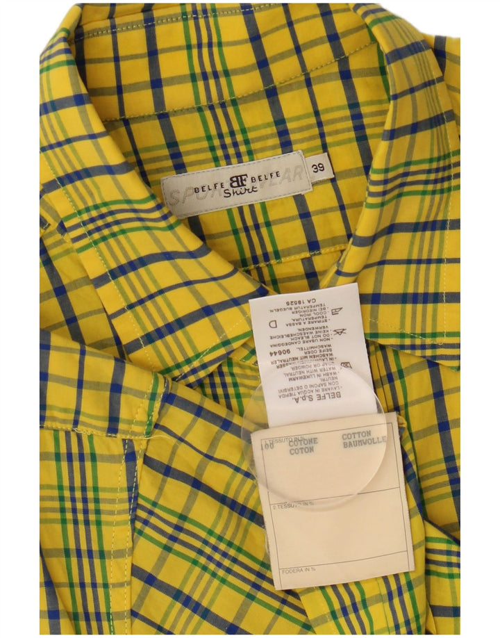BELFE & BELFE Camisa de manga corta para hombre Talla 39 Algodón a cuadros amarillo mediano