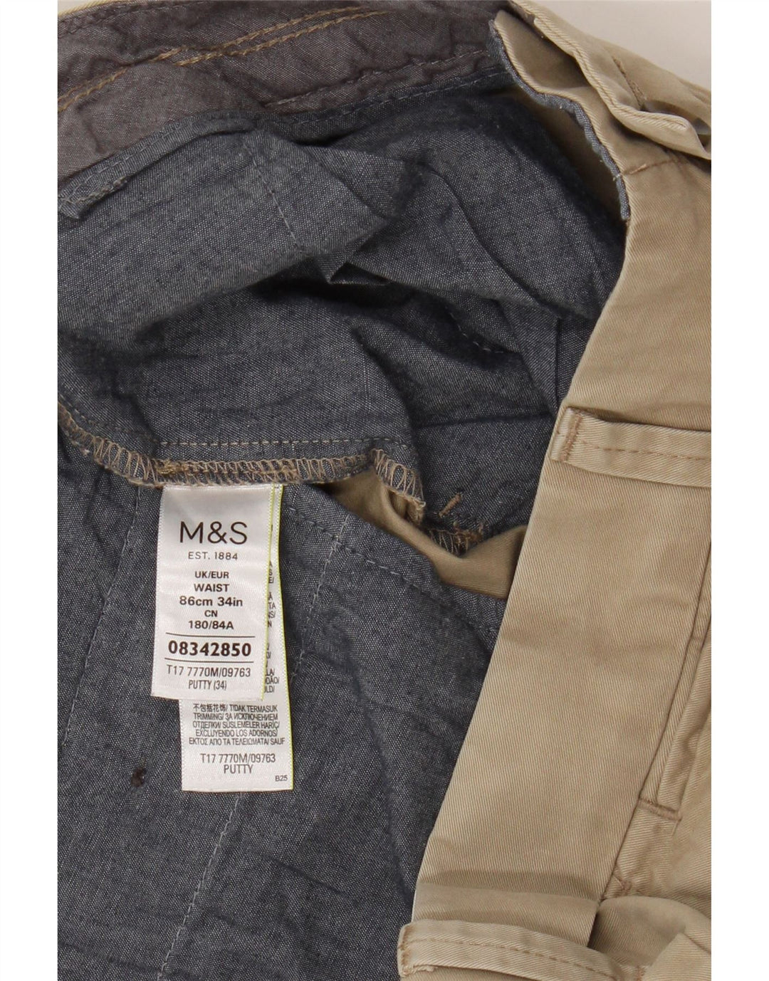 Marks & Spencer Pantalones cortos chinos para hombre W34 Algodón beige grande
