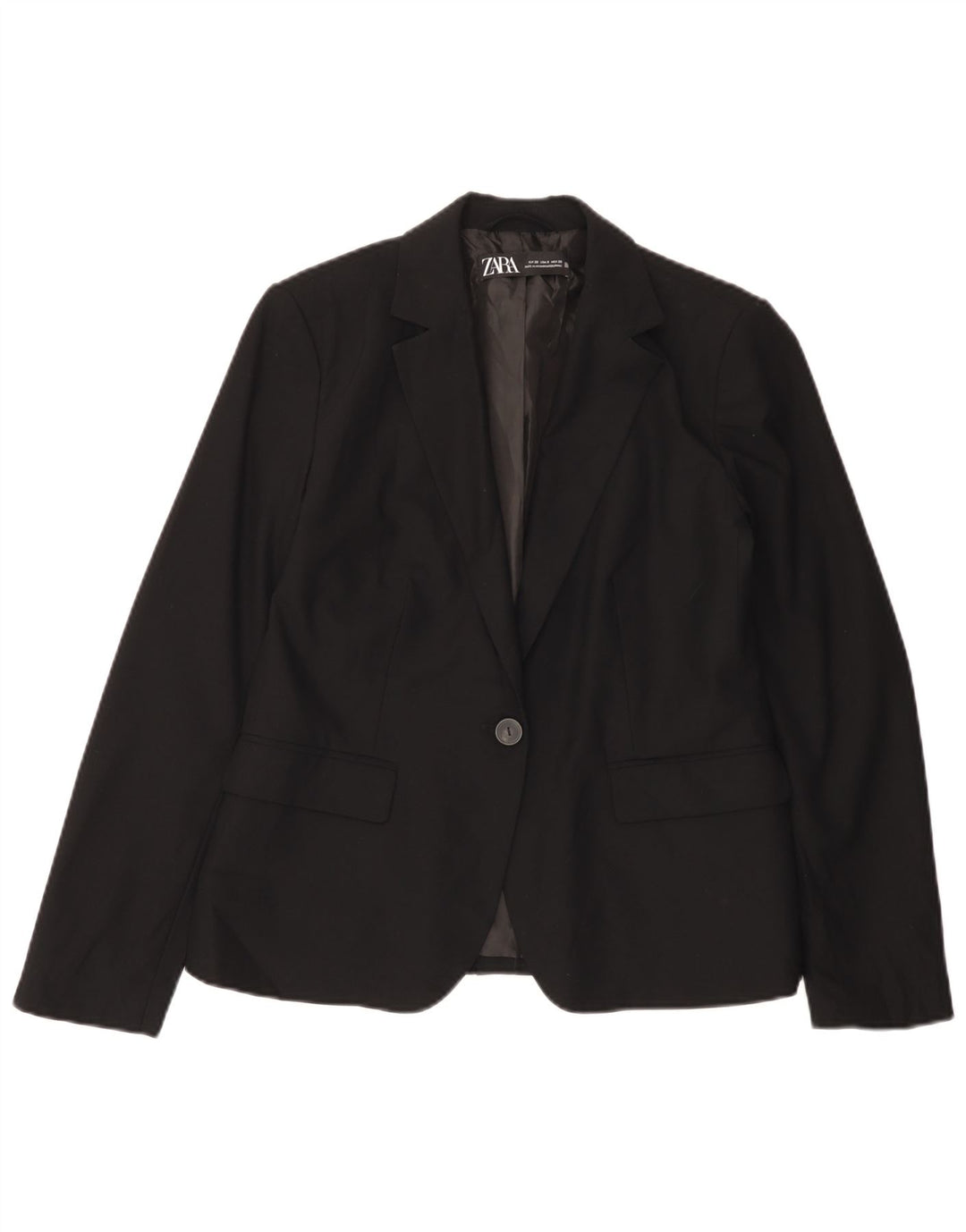 Zara Mujer Chaqueta Blazer De 1 Botón EU 38 Pequeña Poliéster Negro