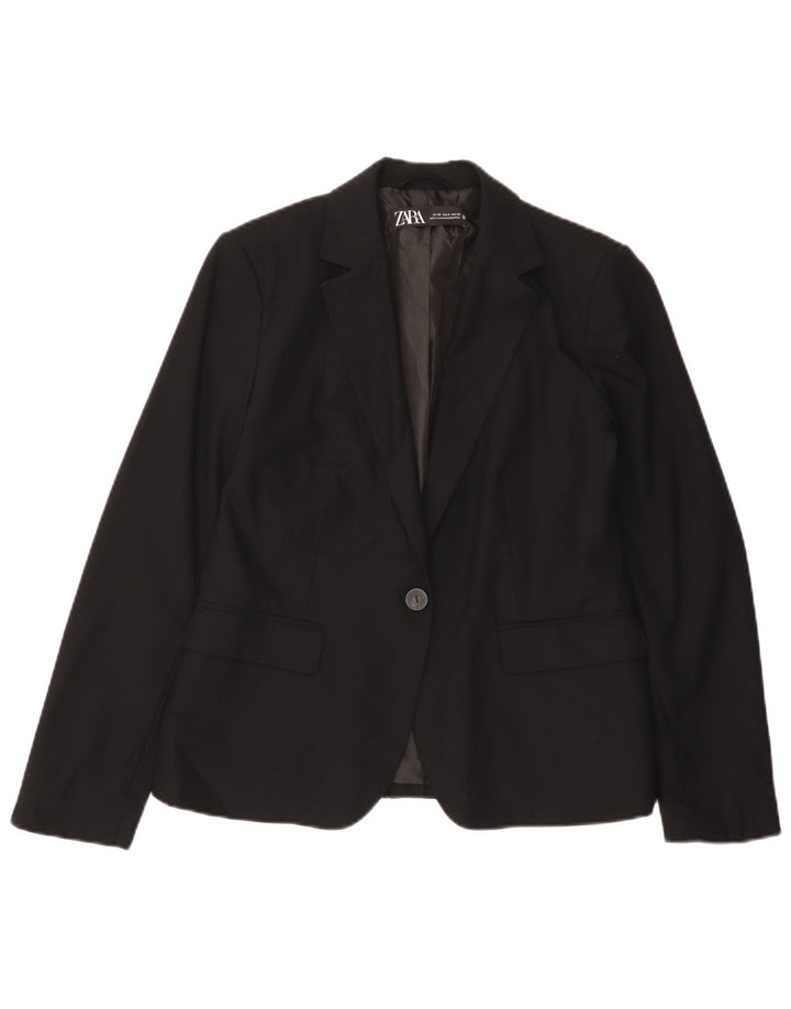 Zara Mujer Chaqueta Blazer De 1 Botón EU 38 Pequeña Poliéster Negro