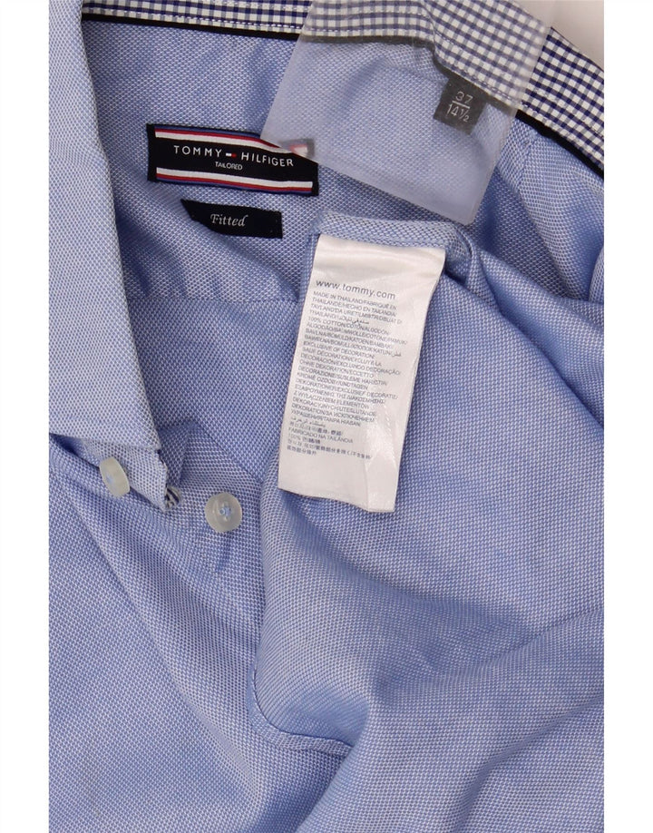 TOMMY HILFIGER Camisa a medida para hombre Talla 37 14 1/2 Pequeña Azul Algodón