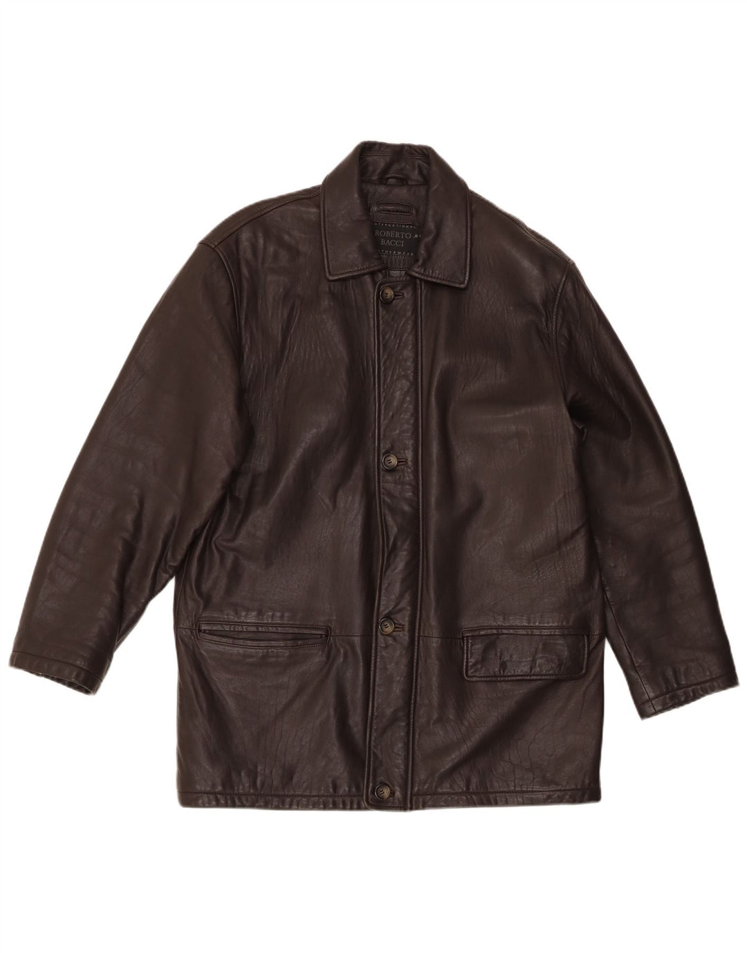 Chaqueta de cuero vintage para hombre IT 50 cuero marrón grande