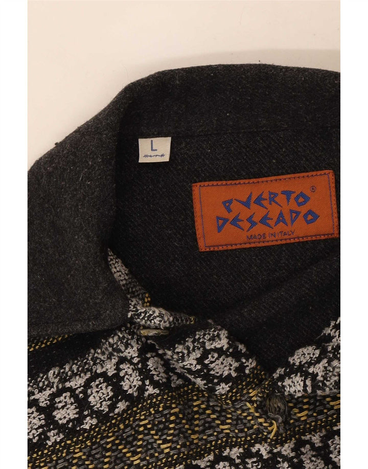 Camisa de franela vintage para hombre grande gris geométrico