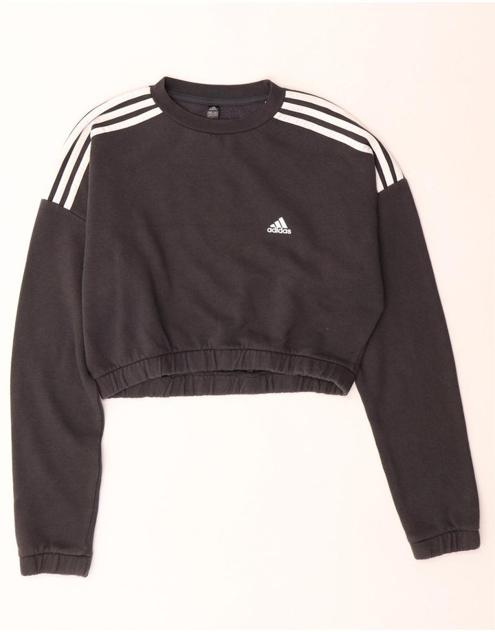ADIDAS Mujer Crop Oversize Sudadera Jumper UK 8/10 Pequeño Algodón Gris