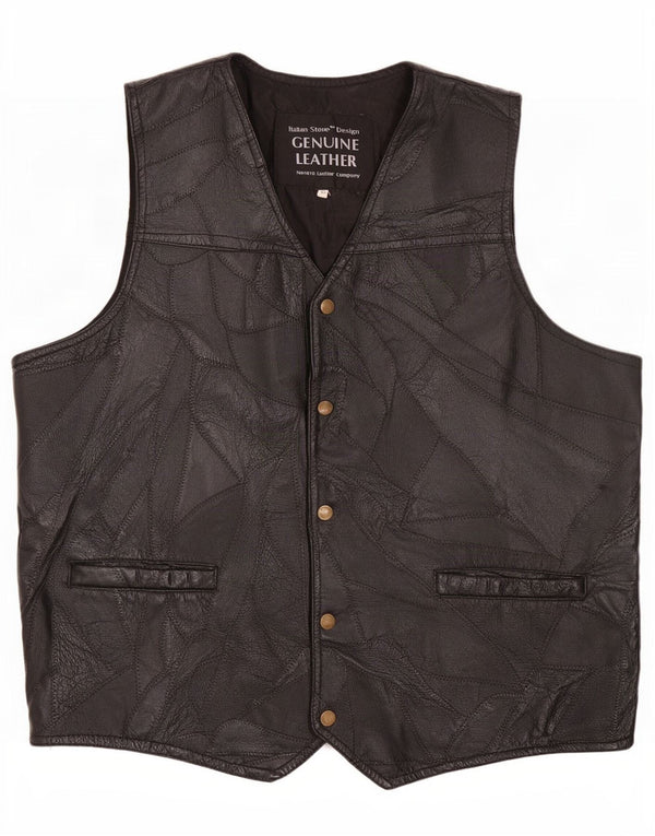 Chaleco de cuero vintage para hombre grande negro