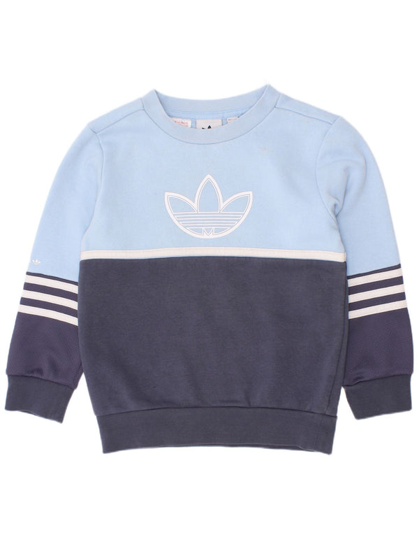 Adidas - Sudadera con estampado gráfico para niños, 5-6 años, color azul, algodón