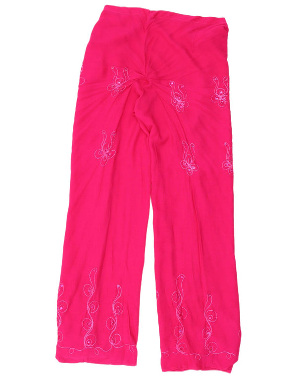 Vintage mujer Wrap Harem pantalones W26 L33 rosa floral rayón