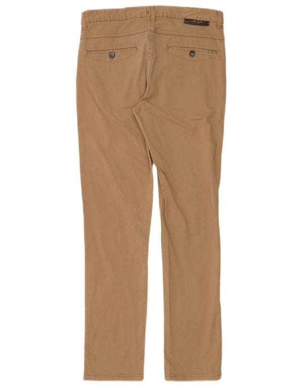 Zara Mens Slim Fit Chino Pantalones EU 38 Small W30 L30 Caqui Algodón