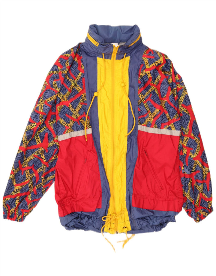 Vintage hombres chaqueta de lluvia con capucha Reino Unido 40 gran bloque de color multicolor