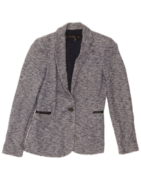 Zara Chaqueta tipo blazer con 1 botón para mujer UK 6 XS Algodón moteado azul