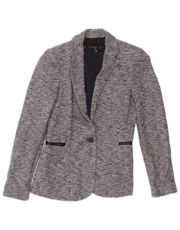Zara Chaqueta tipo blazer con 1 botón para mujer UK 6 XS Algodón moteado azul