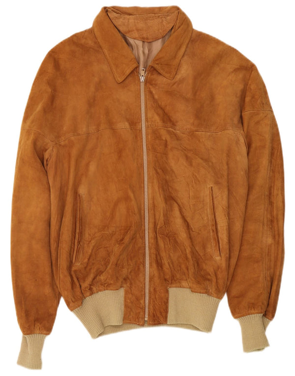 Vintage hombres ante bomber chaqueta Reino Unido 40 cuero marrón grande