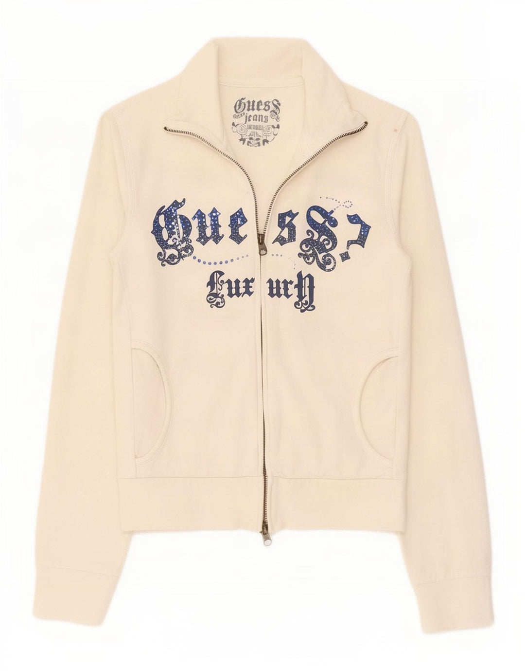 Guess Chaqueta de chándal gráfica para mujer UK 10 Small White Cotton