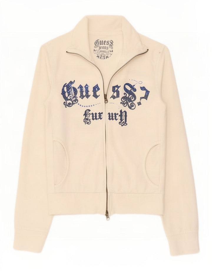 Guess Chaqueta de chándal gráfica para mujer UK 10 Small White Cotton