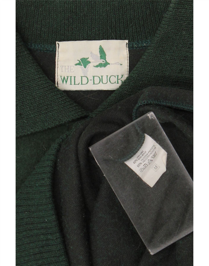 Vintage hombres polo cuello jersey suéter medio verde lana