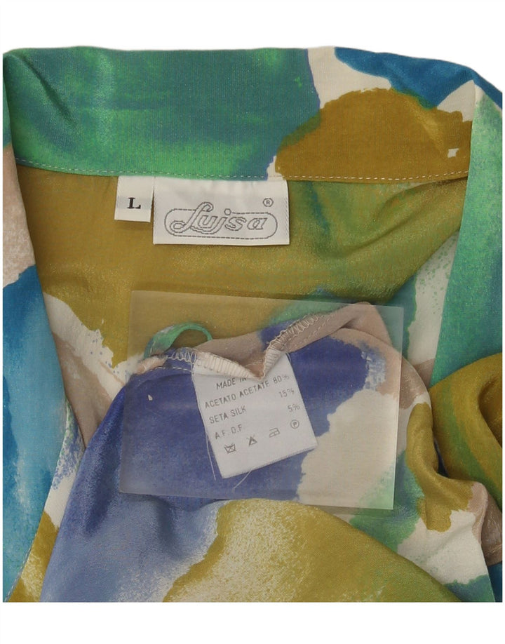Vintage mujer Cardigan Top Reino Unido 16 Gran bloque de colores multicolor