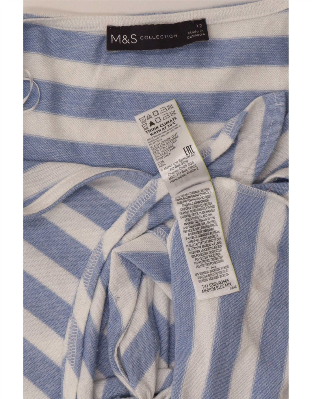 Marks & Spencer Blusa con lazo frontal para mujer Reino Unido 42 Rayas azules medianas