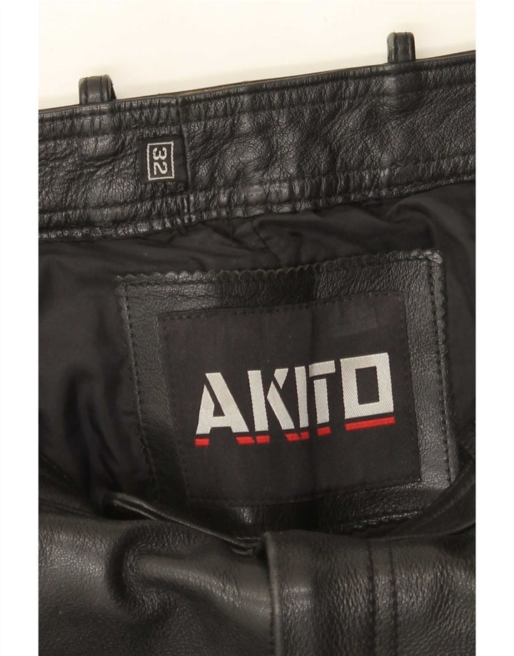 Akito Pantalones de cuero delgados para hombre W32 L34 Cuero negro