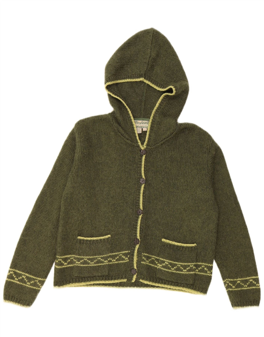 ROYAL ROBBINS Suéter tipo cárdigan con capucha para mujer Reino Unido 16 Grande Verde Fair Isle