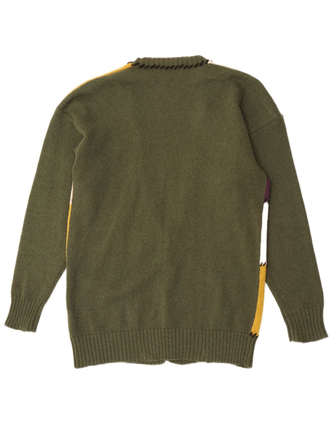 Vintage mujer gráfico cardigan suéter Reino Unido 16 gran patchwork verde lana