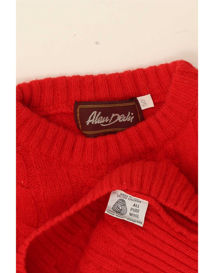 Vintage hombres cuello redondo jersey suéter IT 50 lana roja mediana
