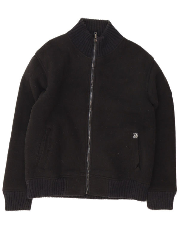 Urban Spirit Chaqueta Sherpa de forro polar con cremallera de 1/4 para hombre, talla 40, poliéster negro grande