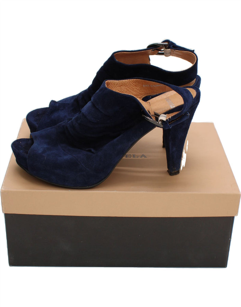 CARVELA Womens Open Toe Suede Slingback Heels UK Size 7 Navy Blue Suede Vintage Carvela and Second-Hand Carvela from Messina Hembry 