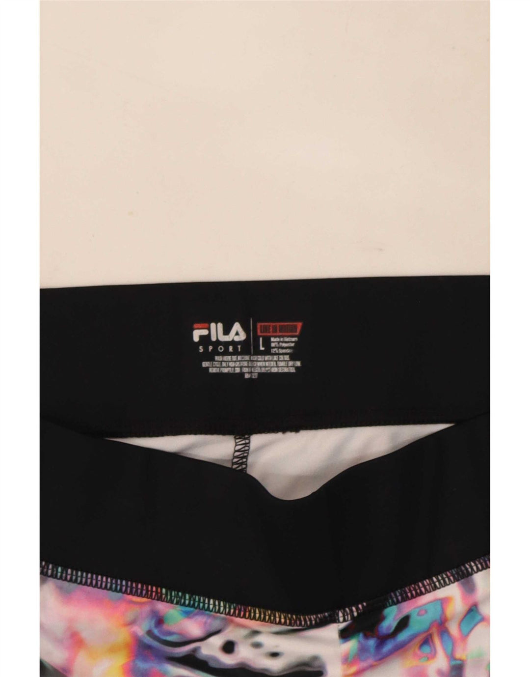 Fila Leggings Capri con patrón abstracto para mujer, talla 40, poliéster negro grande