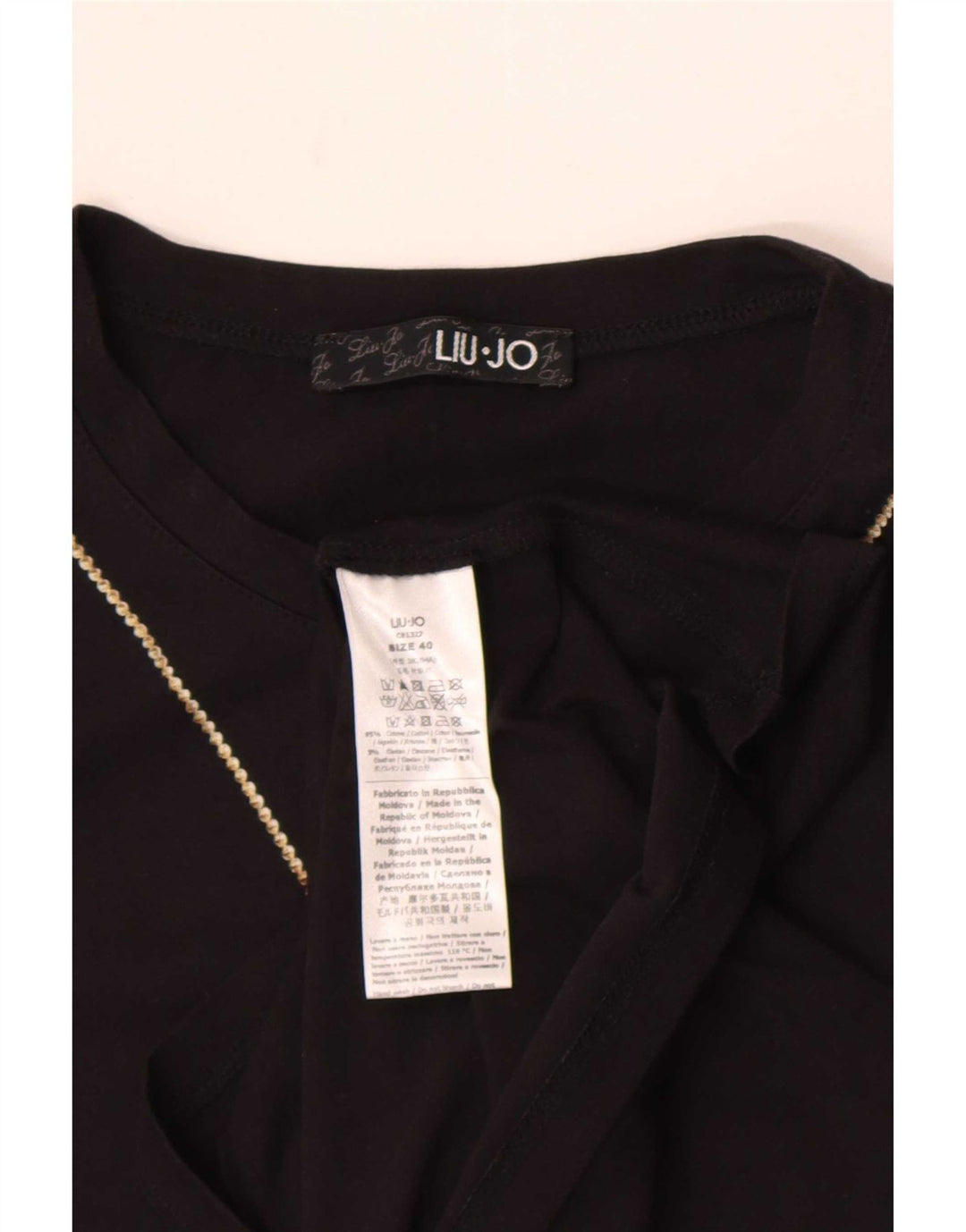 Liu Jo Mujer Gráfico Top Manga Larga IT 40 Pequeño Algodón Negro
