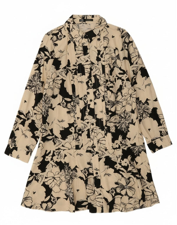 Zara Vestido Camisero Mujer UK 46 Large Beige Floral Lyocell