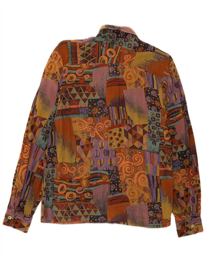 Vintage mujer camisa blusa Reino Unido 12 medio multicolor geométrico