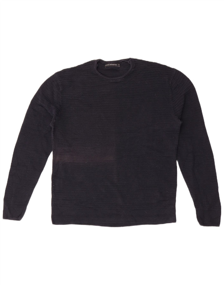 French Connection Jersey de cuello redondo para hombre de algodón azul marino mediano