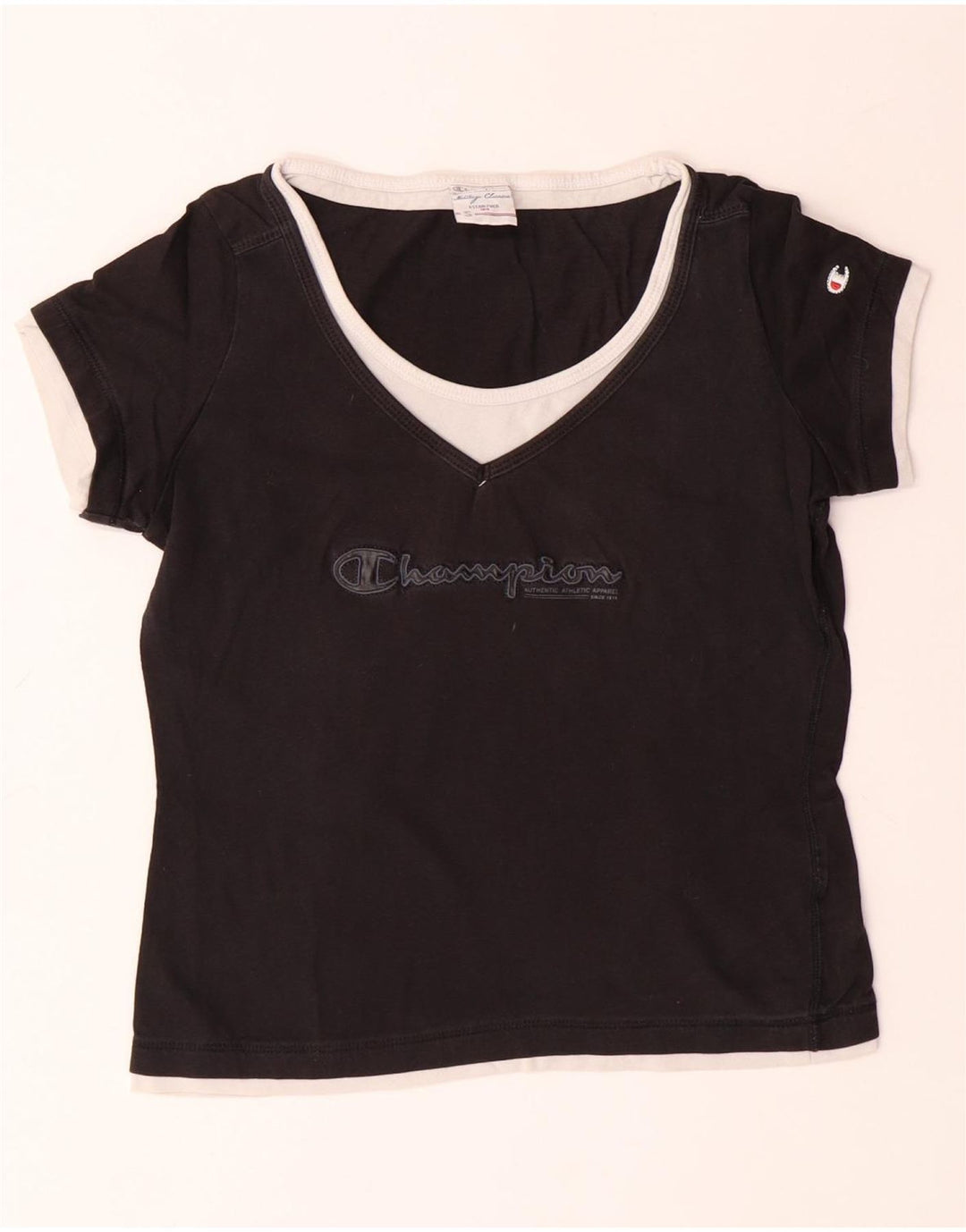 CHAMPION Camiseta con gráfico Heritage Classics para mujer UK 10 Small Black