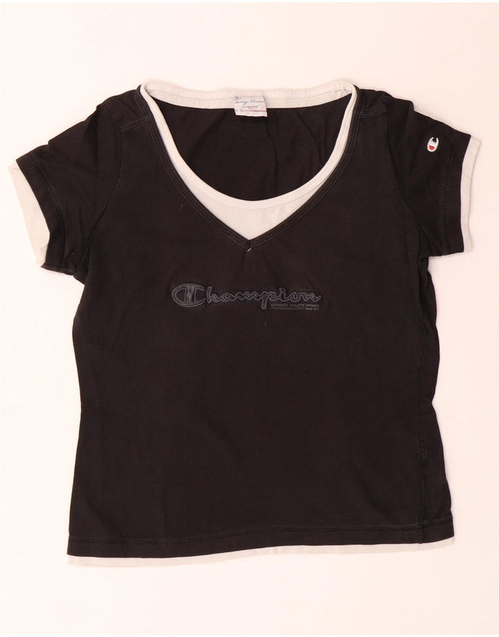 CHAMPION Camiseta con gráfico Heritage Classics para mujer UK 10 Small Black