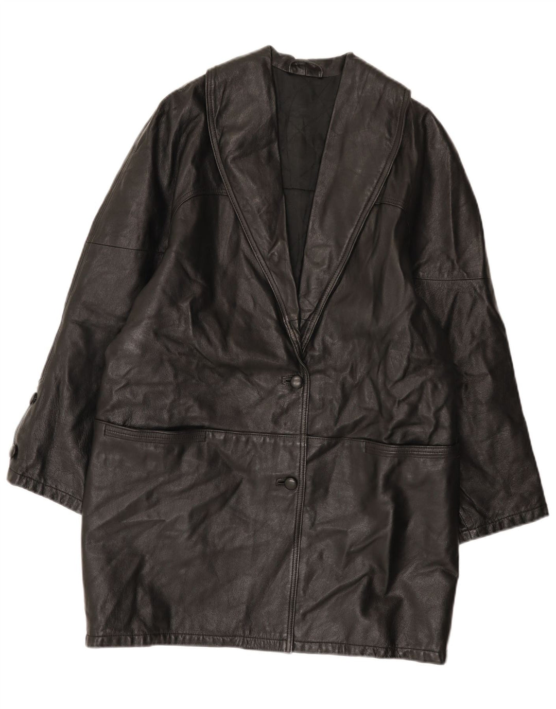 Vintage mujer cuero abrigo Reino Unido 16 grande negro