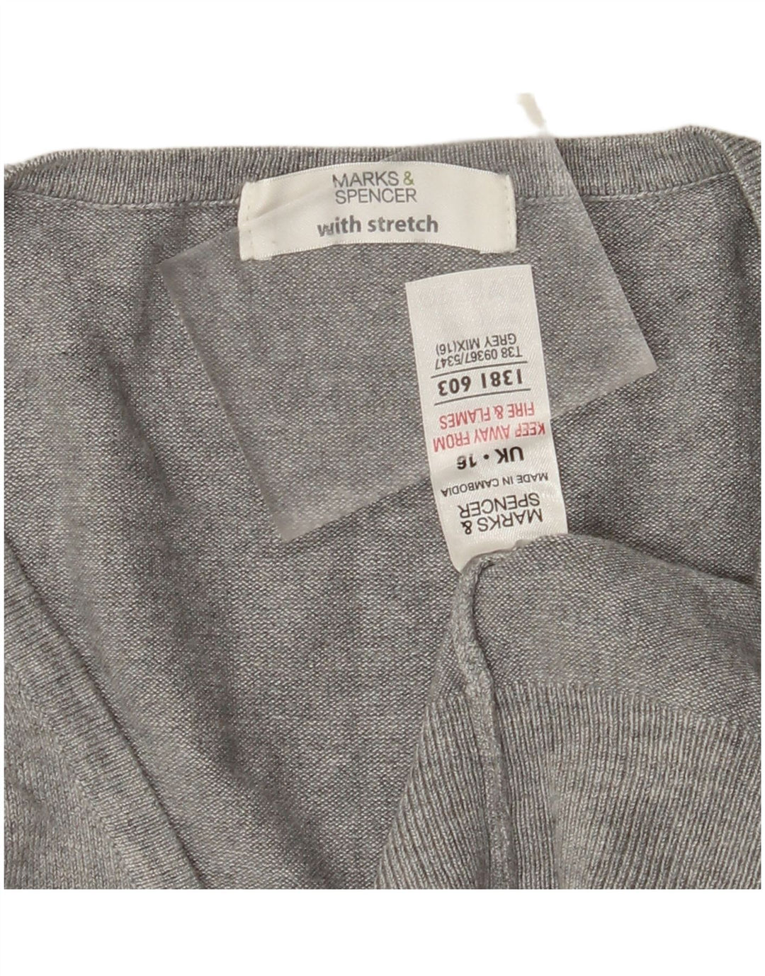 MARKS & SPENCER Suéter tipo jersey con cuello en V y manga 3/4 para mujer UK 46 Grande Gris