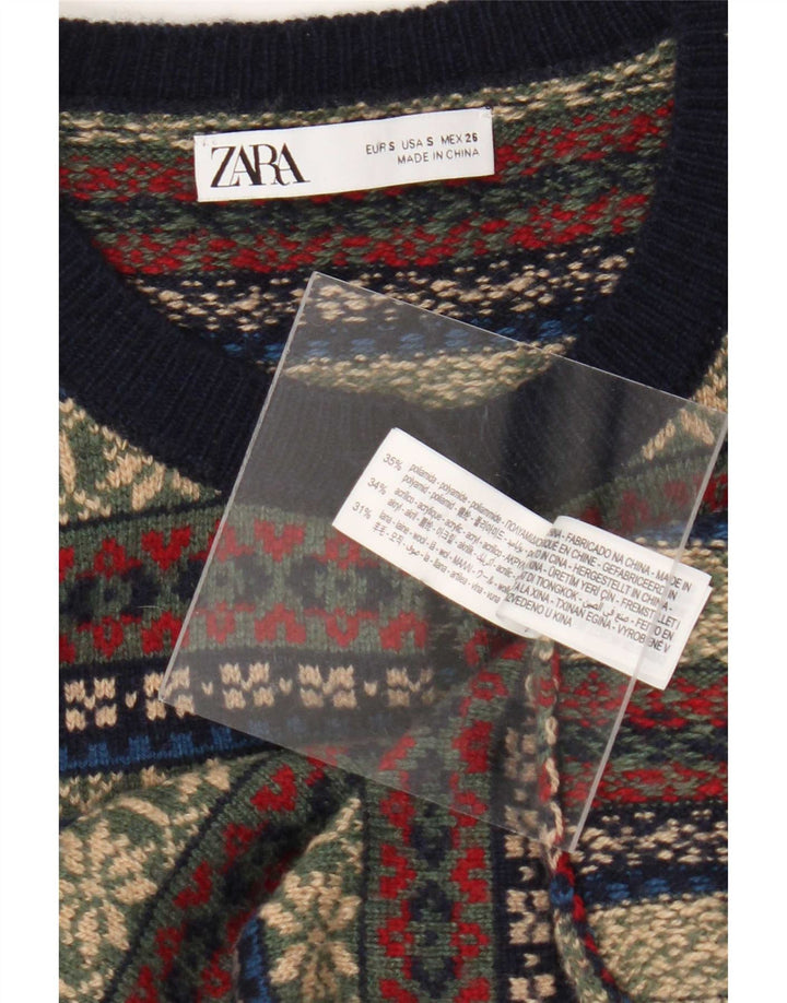 Zara Mujer Cárdigan Suéter UK 10 Small Multicolor Fair Isle Poliamida