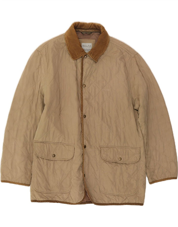 BELFE Mens Quilted Jacket UK 40 Large Beige Vintage Belfe and Second-Hand Belfe from Messina Hembry 